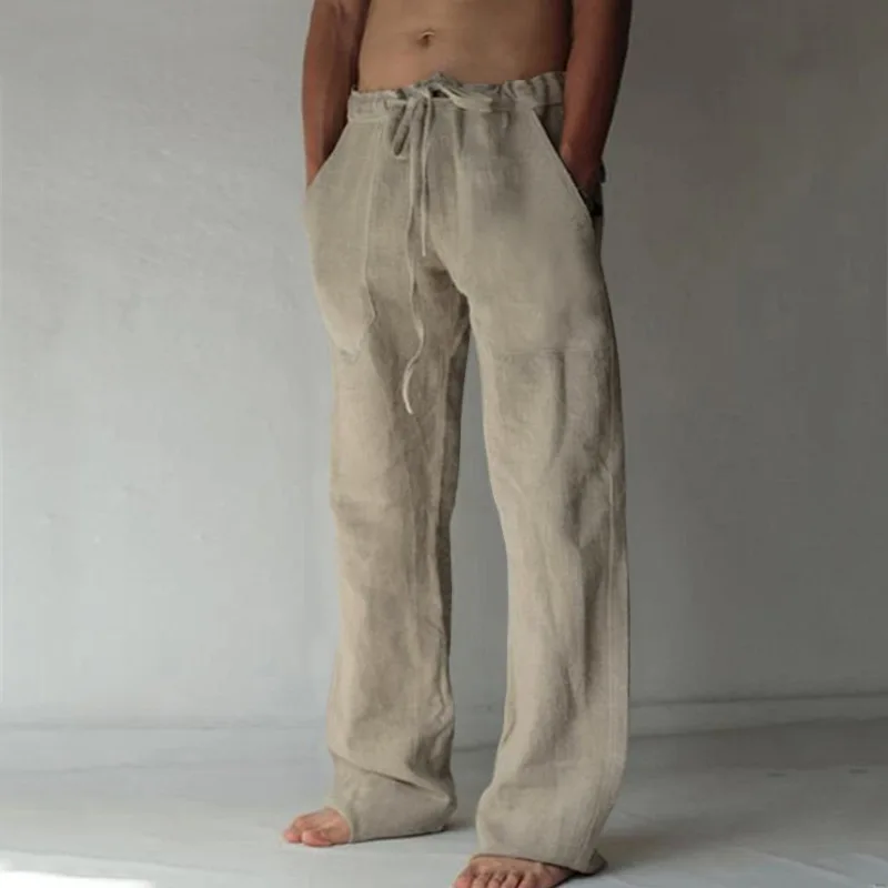 2023 Cotton Linen Pants Men 2023 New Large Size Men's Casual Trousers Home Trousers Long Tube Solid Color Trousers For Men S-5XL