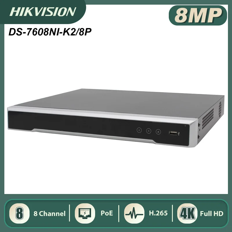 

Hikvision DS-7608NI-K2/8P 8CH 4K Plug&Play With 8 POE Ports 2 SATA Network Video Recoder NVR Up To 8MP Resolution H.265