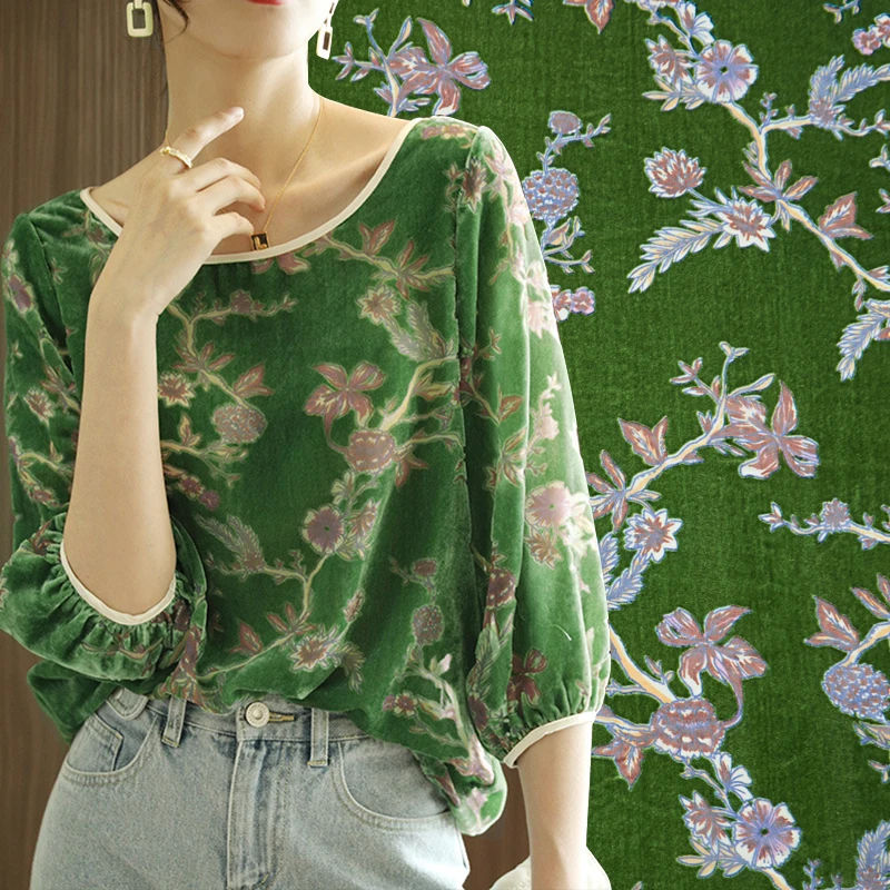 

Горячий стиль травяная зеленая сгоревшая бархатная Ткань Для платья тканевые ткани Для одежды Mètre 벳 ...