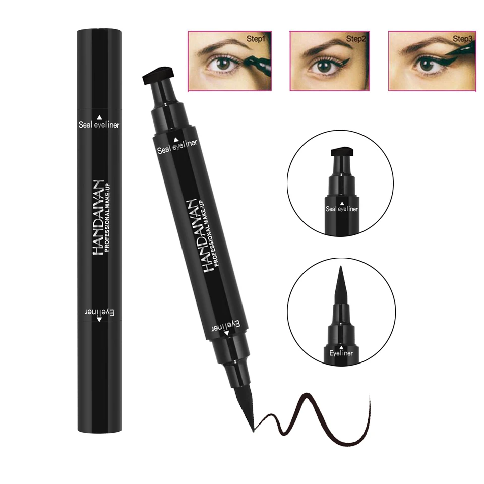 

HANDAIYAN 2 in 1 Black Waterproof Double Headed Triangle Seal Eyeliner Pen Eyeliner Stamp Pencil Sexy Charming Cosmetics