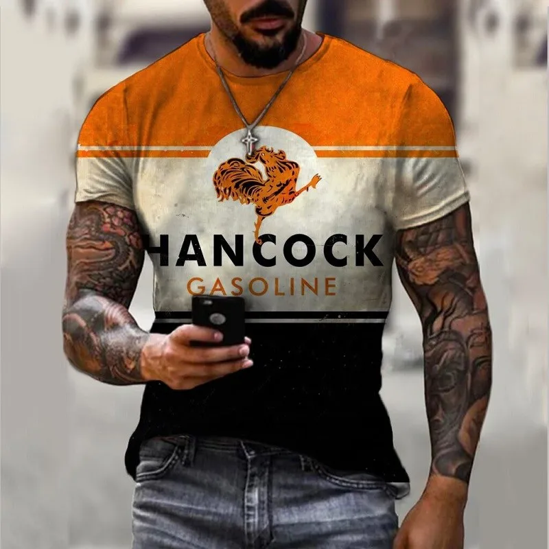 

Golden Rooster 3D Digital Printing Short-sleeved T-shirt Men's Summer New Retro Style Mesh Breathable Loose Oversized O-neck Top