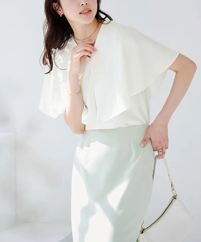 Orders Exported to Japan Design Shirts New V-neck Frill with Sleeves Loose Chiffon Shirt Women's Top French sle Small...