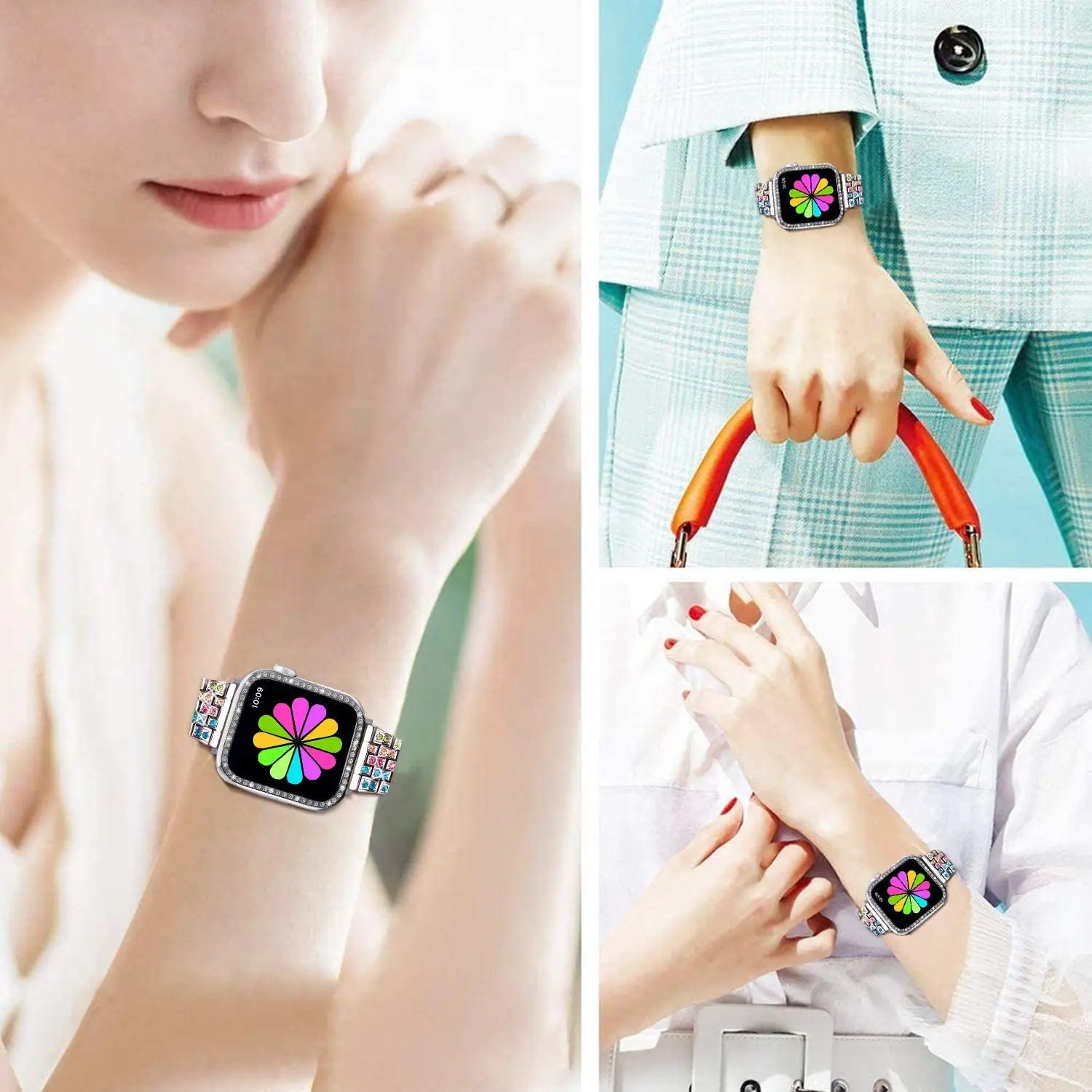 Metal Strap + Case for Apple watch 45mm 44 mm 42mm 41mm 40mm Woman Diamond Bracelet Wristband for iwatch series  8 7 6 5 4 3 SE