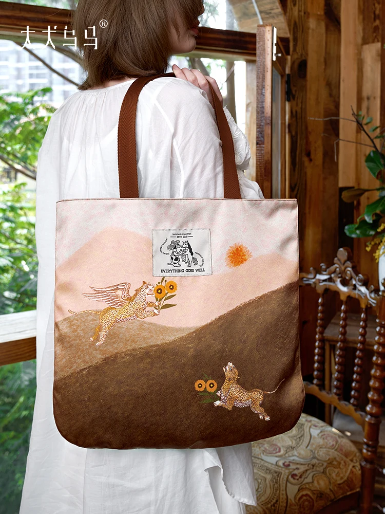 

Bread New Casual Tote Bag Original Retro Printed Canvas Bag Bags for Women Handbags Brown Handbags Women
