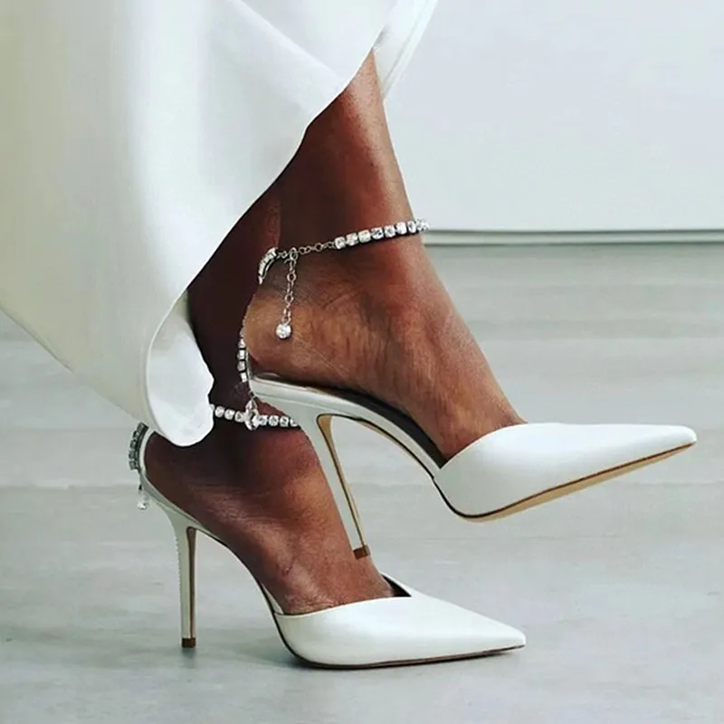 

Роскошные Стразы цепи женские туфли-лодочки дизайнерские сандалии на высоком каблуке Летняя обувь с ремешком на щиколотке для вечерние зве...