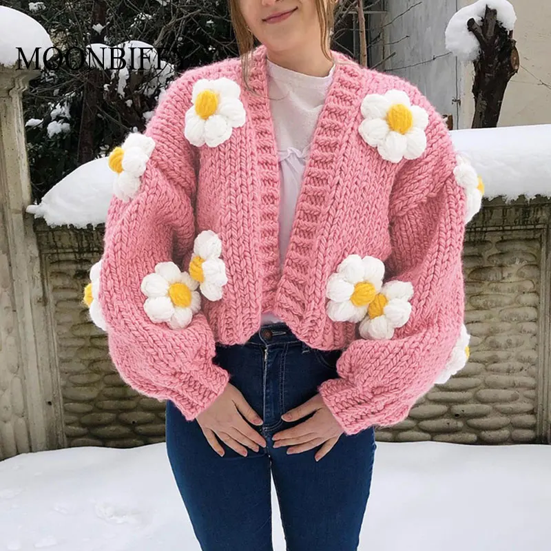 

2022 Spring & Autumn Fashion Women's Cardigans Strawberry Pattern Single-Breasted V-Neck Puff Sleeve Loose Sweater