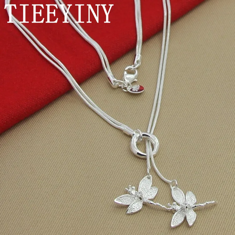 

TIEEYINY 925 Sterling Silver Two Dragonfly Pendant Necklace For Women Snake Chain Necklace Wedding Engagement Jewelry Gift