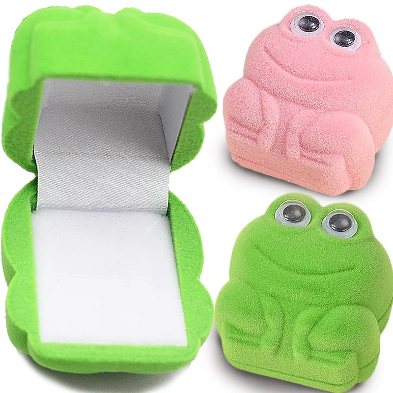 

Frog Ring Box Flannelette Rings Storage Boxes Cute Pink Green Frog Storage Display Packaging for Windowcase Storage Display Tool