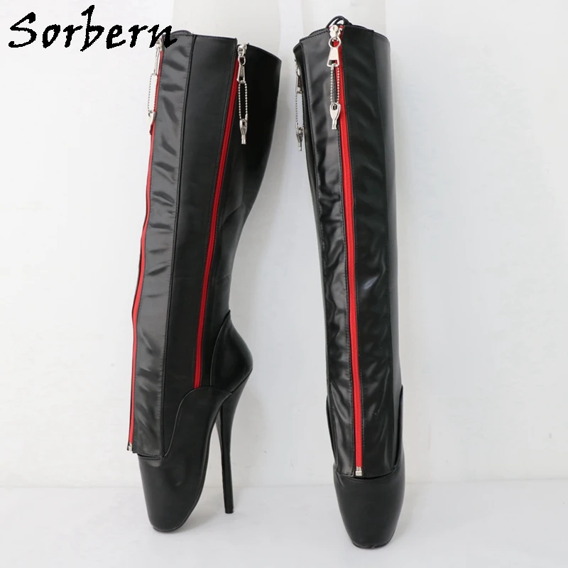 Sorbern Sexy Ballet Boots Women Black Red Zipper Lockable Custom Circumference Lace Up Knee High Ballet Fetish Pain Boots