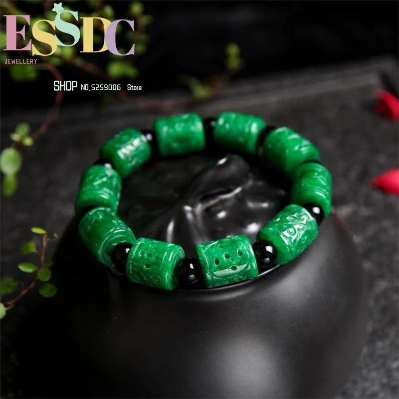 

Natural Green Jade Beads Bracelets Gemstone For Women Bangles Jelewery Men Charm