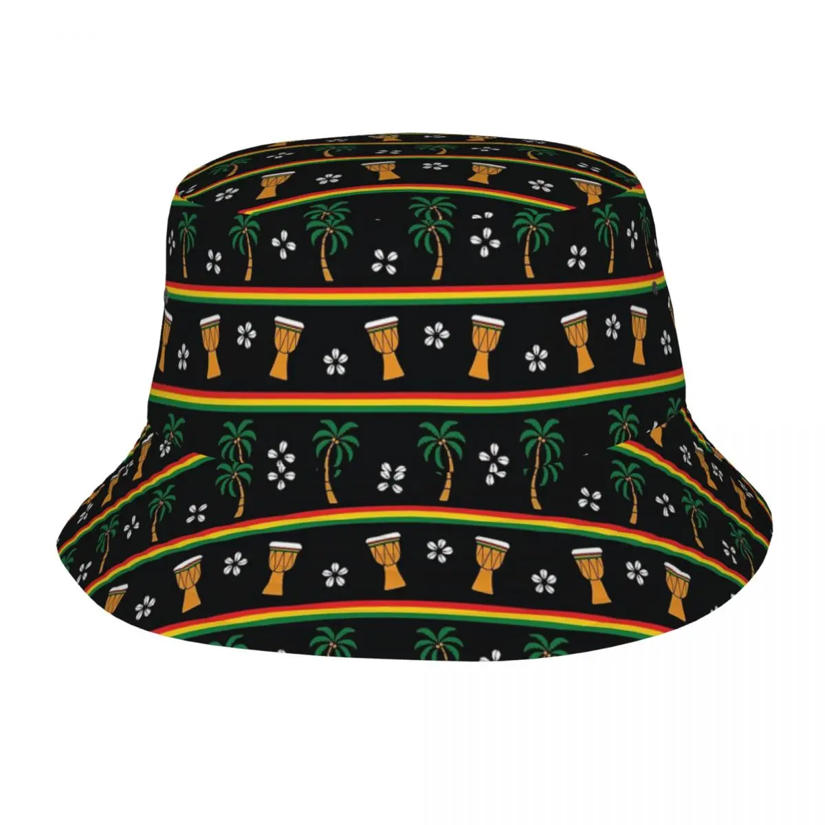 

African Drums Djembe Pattern Bucket Hats Summer Rasta Reggae Music Sun Hat Harajuku Packable for Outdoor Fishing Fisherman Hats