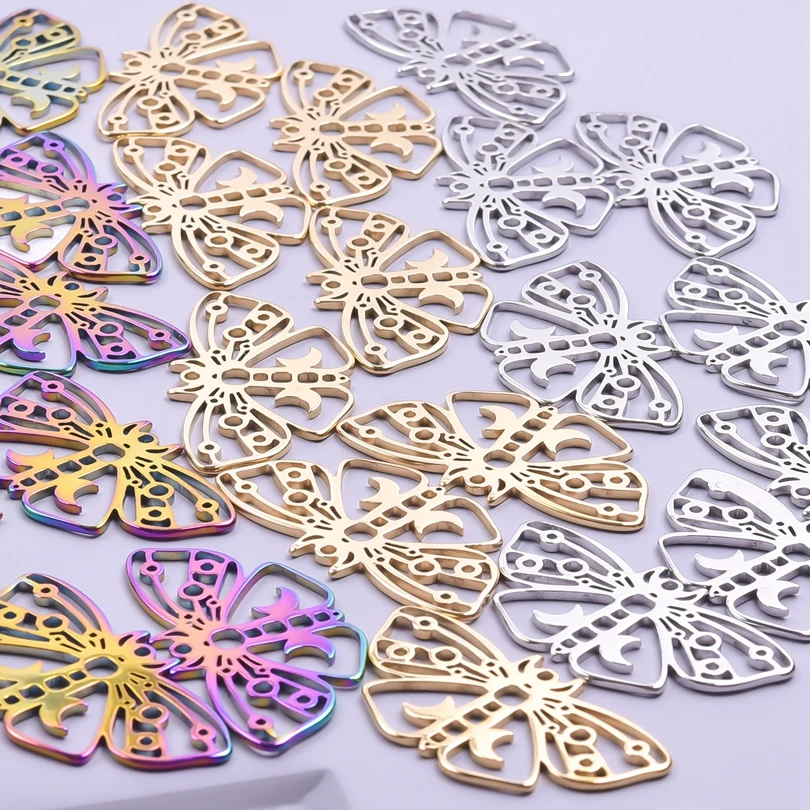 

5pcs/lot Jewelry Butterfly Insect Charm Stainless Steel Charms Moon Totems diy for Makings Necklaces For Women Pendants Supplies