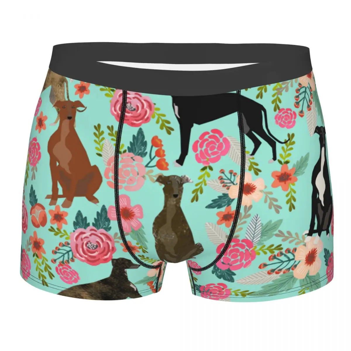 

Custom Greyhound Floral Cute Dog Mint Underwear Men Breathbale Fashion Boxer Briefs