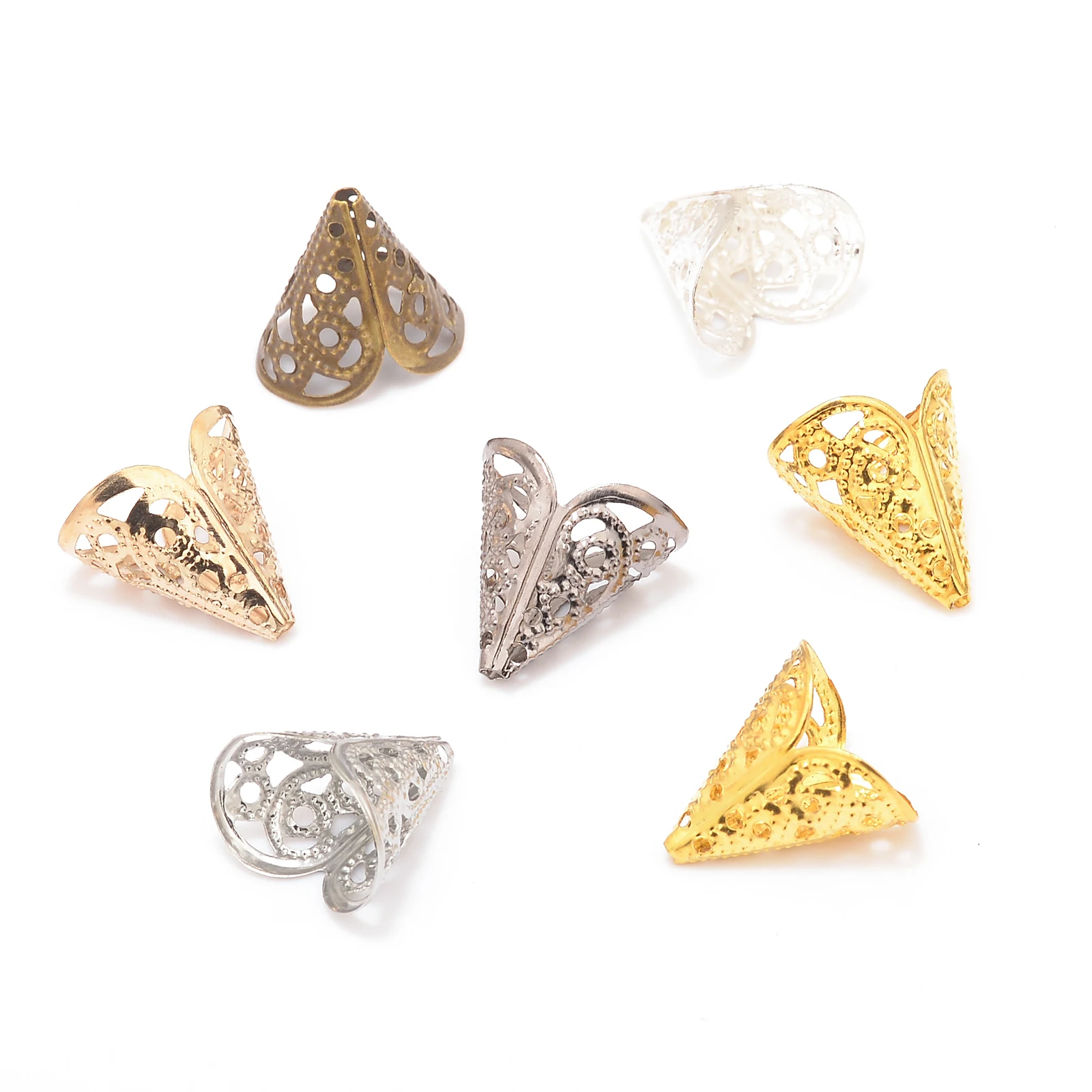 

50 шт. 16 мм Металлические золотые серебряные бусины, шапочка, старинные подвески в форме цветка, серьги «сделай сам» для изготовления ювелирных изделий, подвески, ожерелья, принадлежности