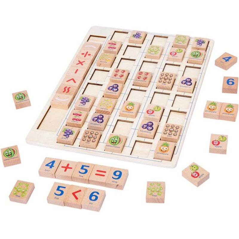 

New Kids Wooden Math Toys for Children Wood Block Number Fruit Board Match Game Baby Mathematics Learning Education Toy