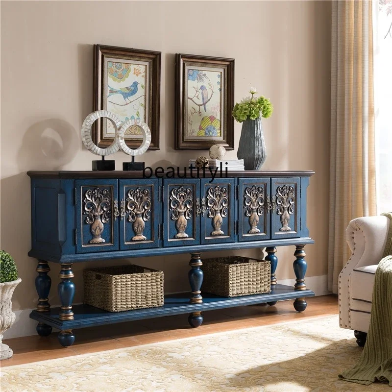 Американский Ретро длинный стол для гостиной резной шкаф сувениров