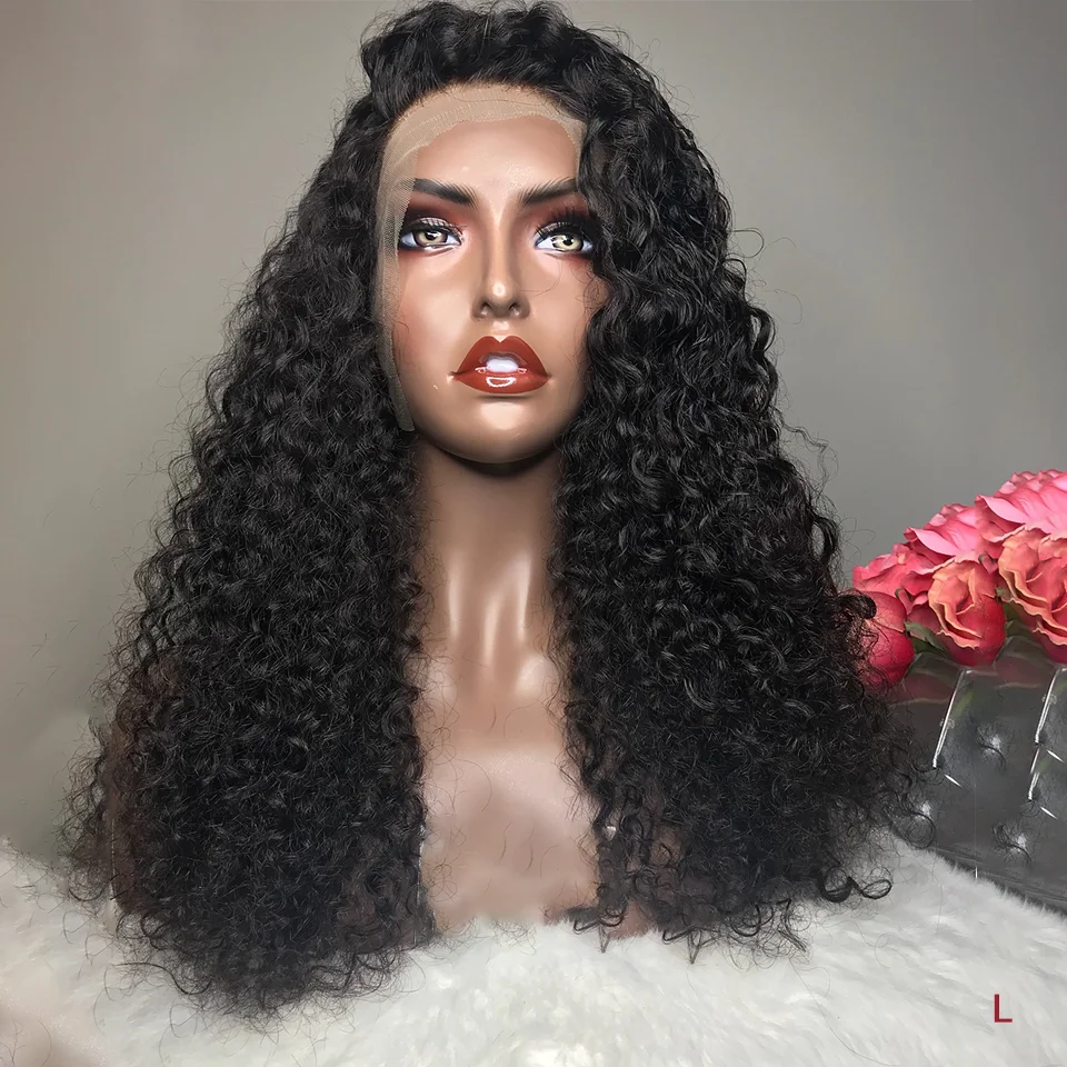 

26Inch 180%Density Natural Black Soft Kinky Curly Long Glueless Lace Front Wig High temperature With Baby Hair For Women