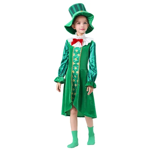 Детский костюм для косплея лепрекауна, костюм на День Св. Патрика для мальчиков и девочек, комплект сценической формы в Ирландском стиле, зеленый праздничный костюм на Хэллоуин