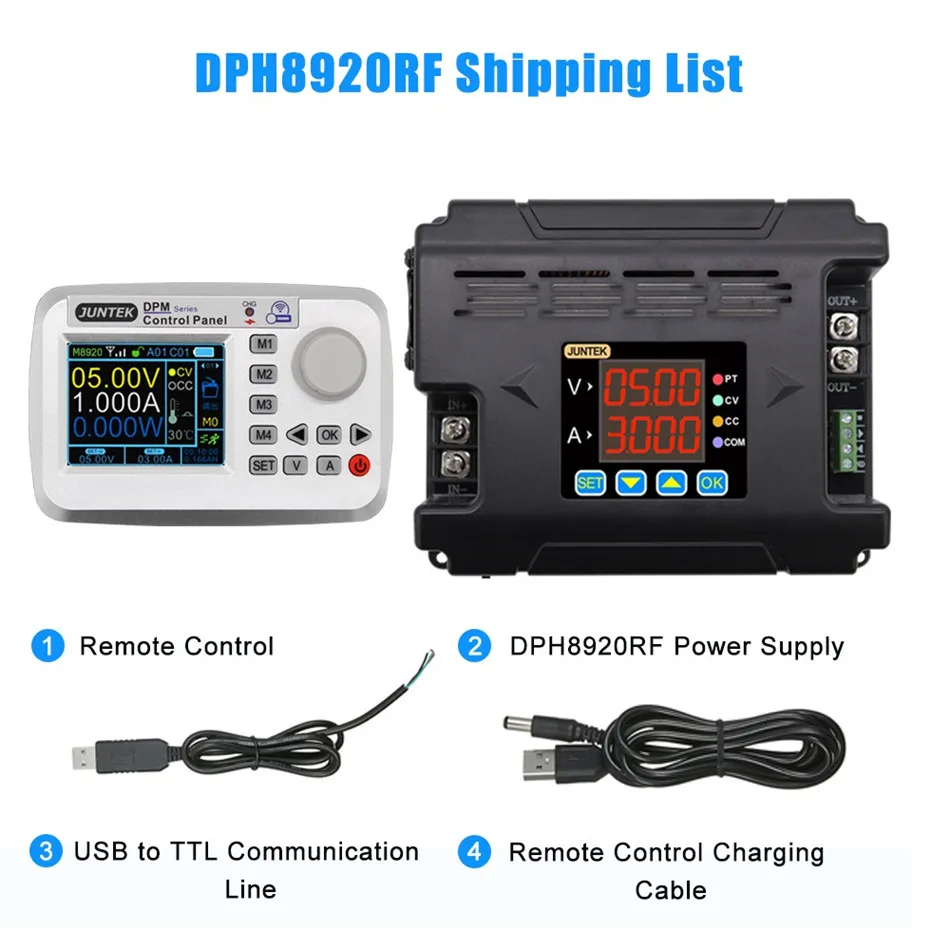 

JUNTEK DPH8920-RF 96V 20A Remote Control Programmable DC Digital Adjustable Step Down Voltage Power Supply Buck Converter Tool