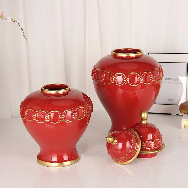 Красная керамическая загальная банка винтажная с имбирем фарфоровая для