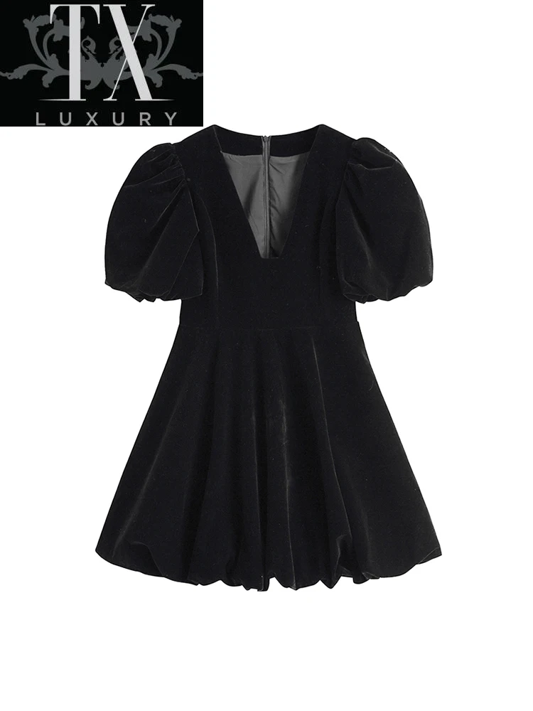 

Vintage French Crop Dress Women 50s 60s Audrey Hepburn Flannel V Neck Dresses Puff Short Sleeve Sexy Party Elegant Fluffy Frocks