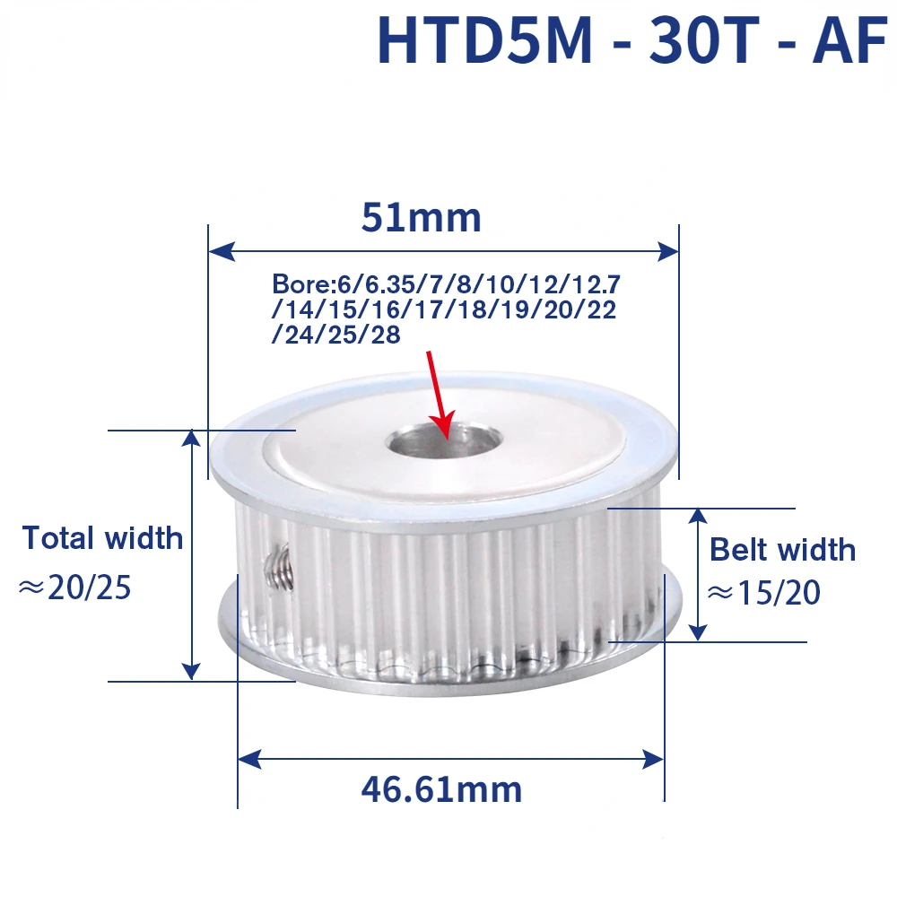 Зубчатый шкив HTD5M 30T AF с отверстием 6/6.35/8/10/12/12.7/14/15/16/17/20/22/24 мм 30 зубьев 5 мм шаг для ширины 15/20 мм HTD5M ремень ГРМ