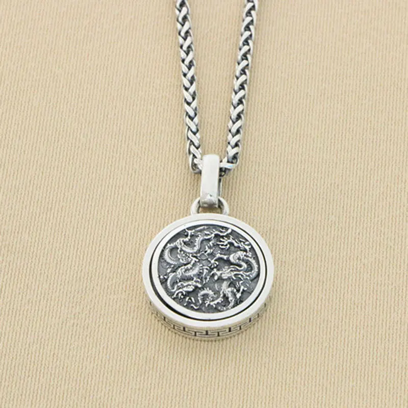 Круглый кулон в виде дракона из серебра 925 пробы Мужская индивидуальная подвеска