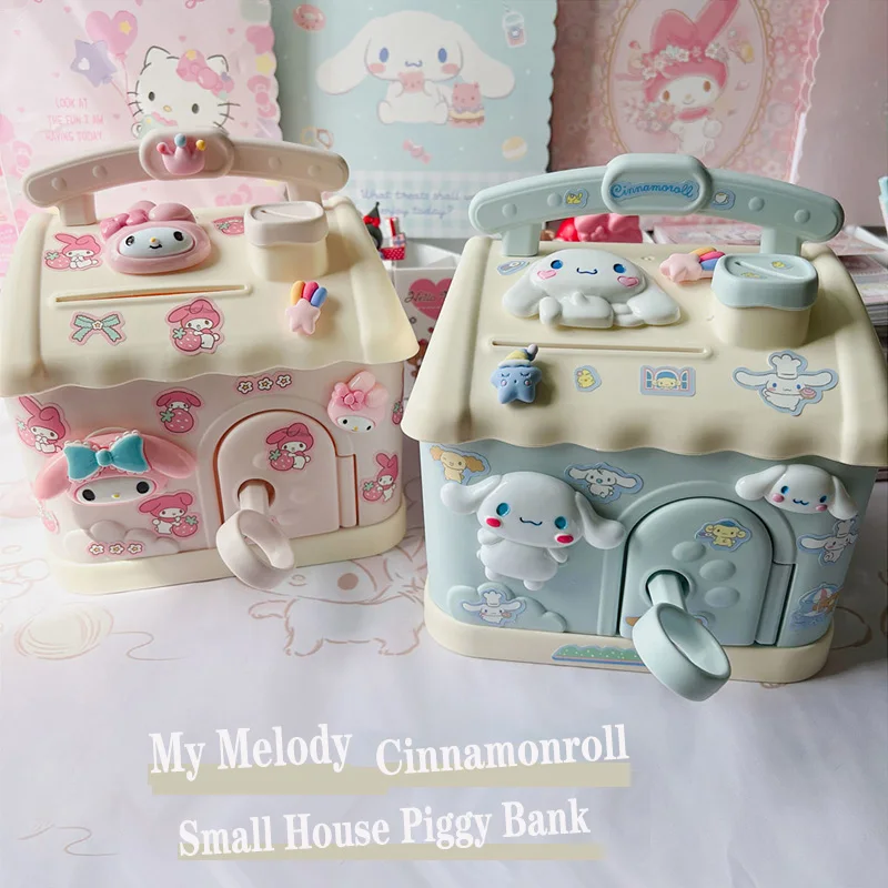 

Kawaii Sanrio Accessories My Melody Cinnamonroll Cartoon House Shape Desktop Children's Piggy Bank Storage Box Cute Girl Gift
