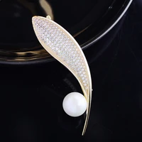 2022 new leaf brooch temperament pearl brooch all match pin suit cheongsam high end accessories holiday gift