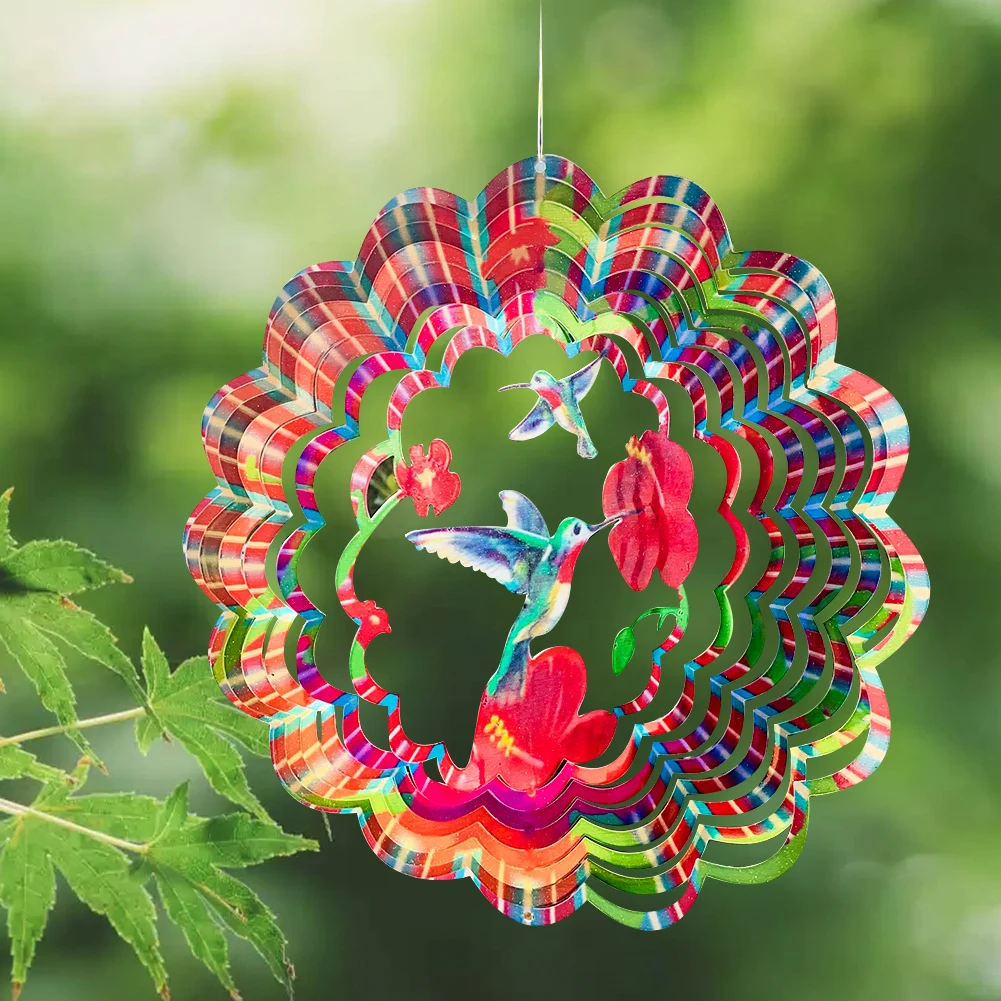 

30cm Big Rainbow Hummingbird Rotating Wind Spinner Catcher Trochilus Chime Garden Flower Reflective Hanging Home Decor Ornament
