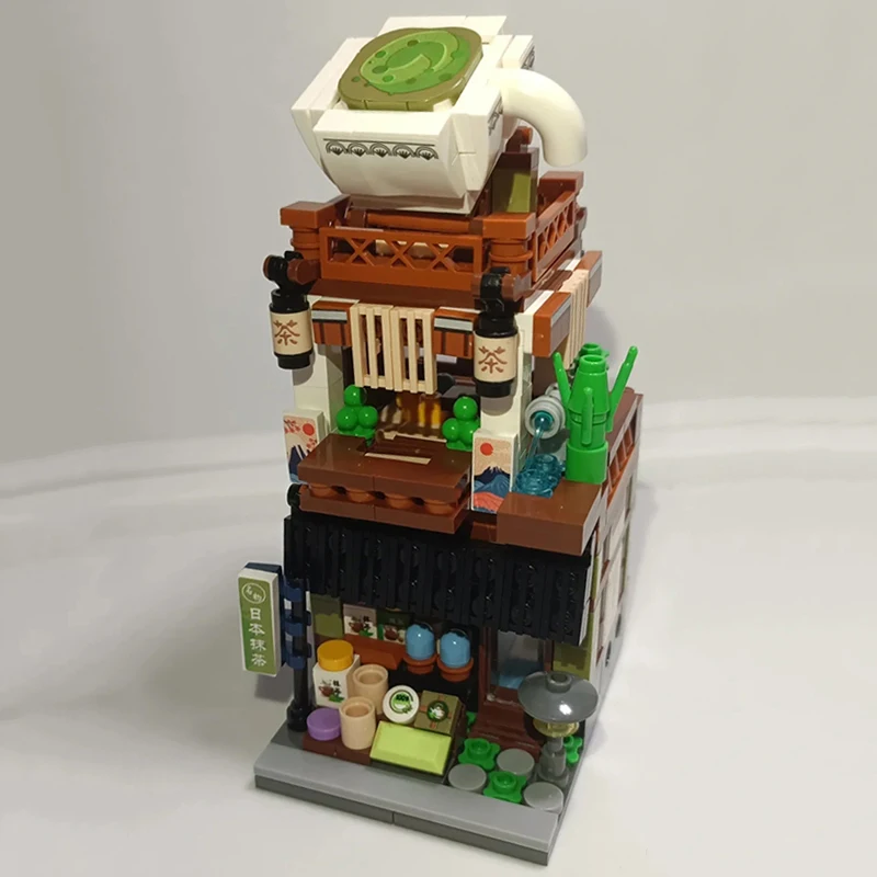 

3D Model DIY Mini Blocks Bricks Building City Street Matcha Tea Cake Store Food Restaurant Architecture Toy for Children