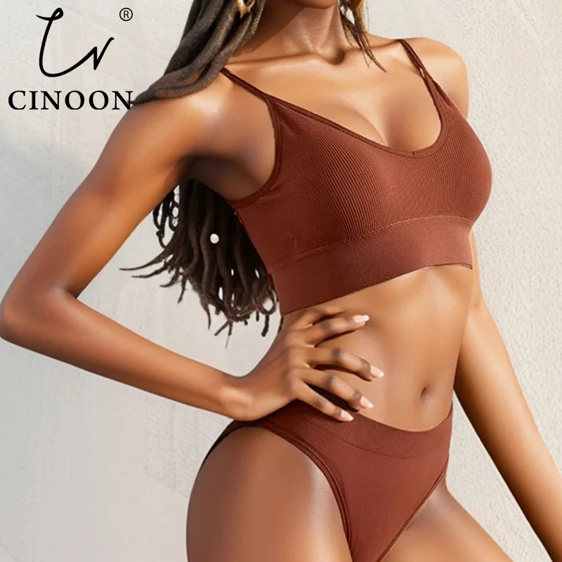 CINOON Женский Бесшовный Бюстгальтер И Трусы Сексуальное Бикини С Низкой Талией Без