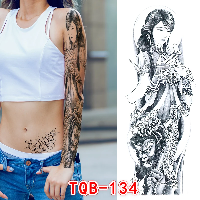 Племенной Тотем на всю руку временная татуировка рукав для мужчин женщин