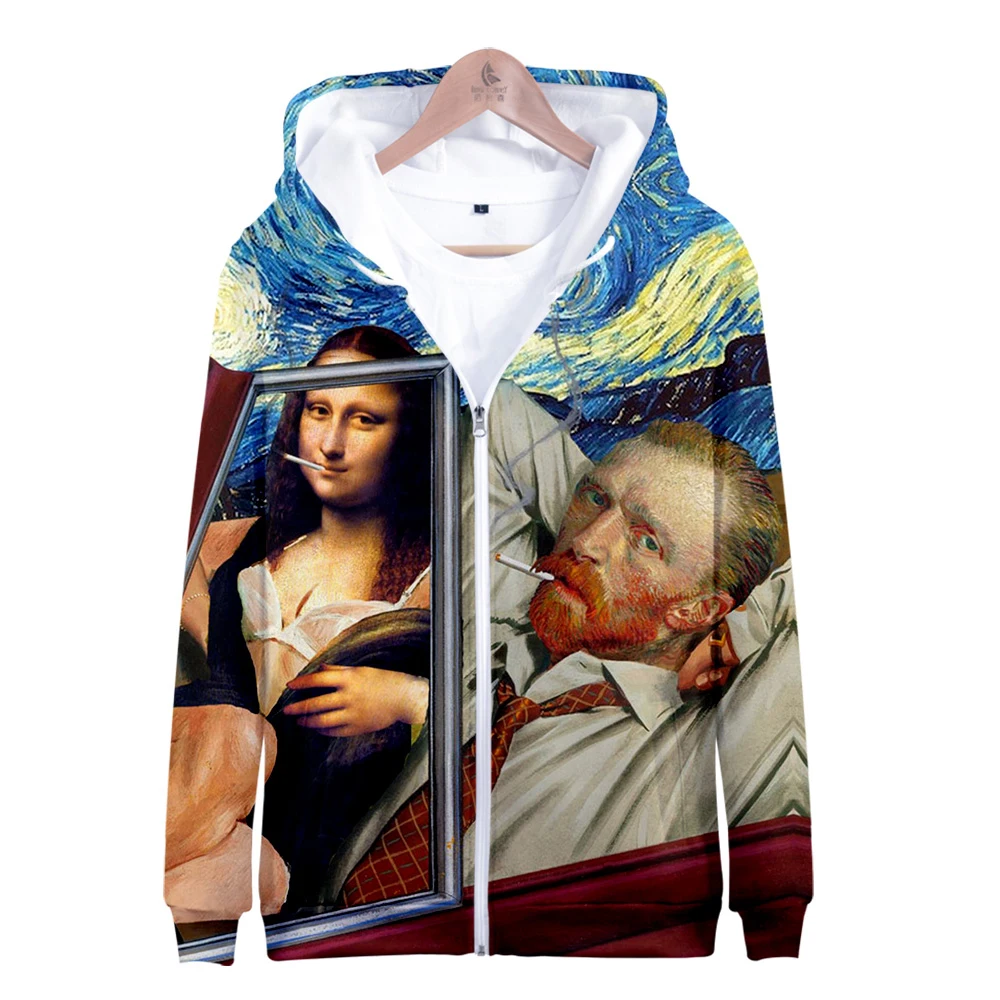 

3 to 14 years kids hoodie Mona Lisa Van Gogh 3D Zipper hoodies boy/girls sweatshirt Art shirt Oil painting children Jackets