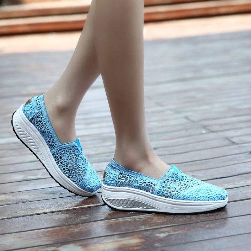 Summer Fashion Women's Thick-soled Breathable Mesh Non-slip Sports Fitness Rocker Ladies Sneakers Walking Shake Shoes