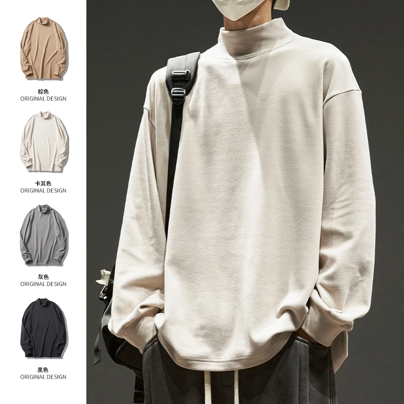 

Solid color bottom shirt men's half-high neck sweater spring and autumn boys' long-sleeved t-shirt spring