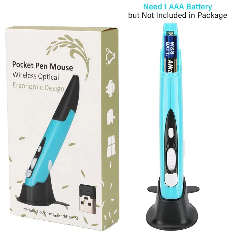 

2,4G Беспроводная оптическая карманная мышь в форме ручки, USB оптическая мышь в форме ручки 800/1200/1600 DPI Регулируемая мини-мышь для рукописного в...
