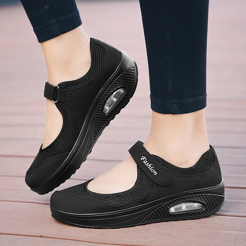 Summer Women Flat Platform Shoes Woman Casual Mesh Breathable Slip on Fabric Sneakers Female Mary Jane Shoe