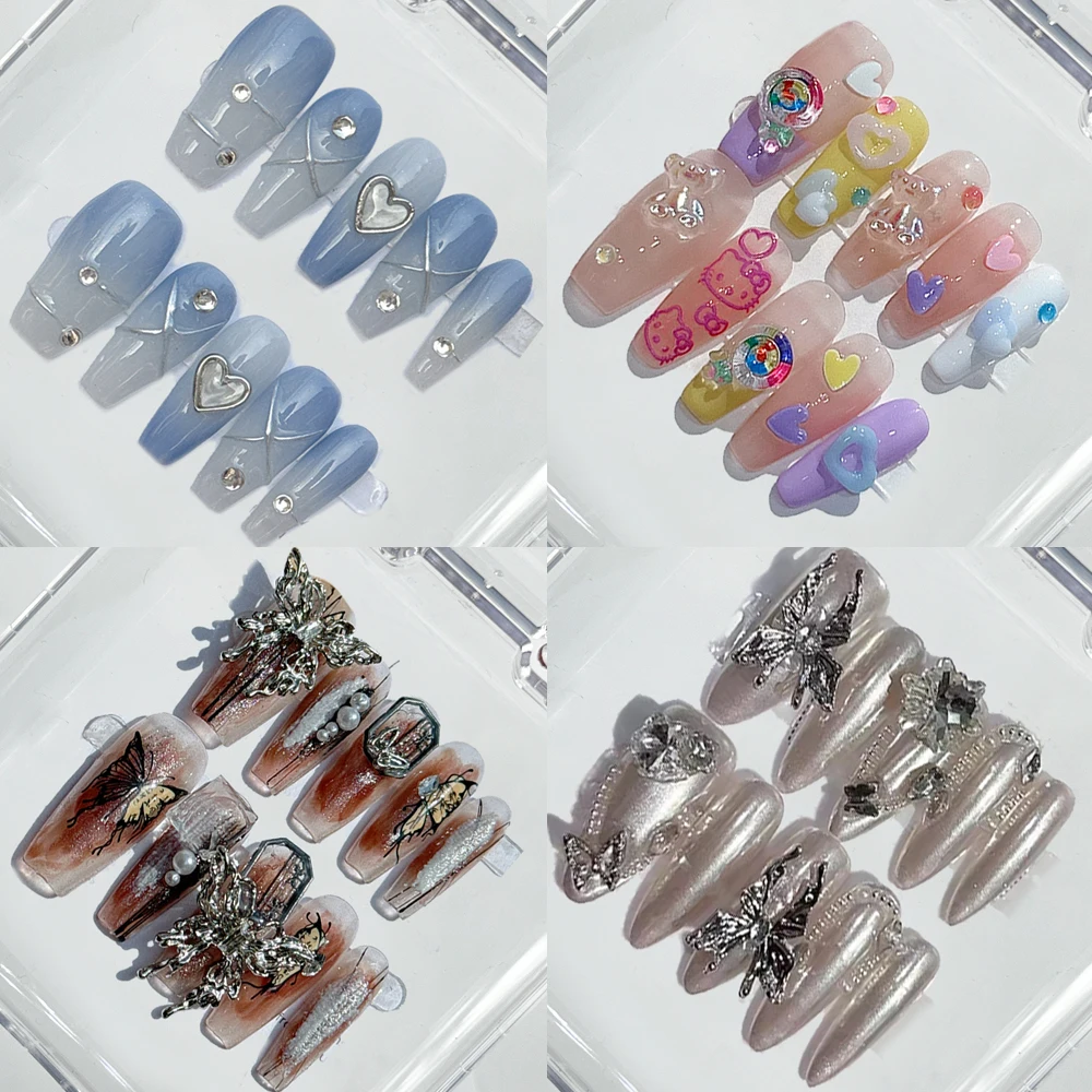 Носимый пресс ручной работы для ногтей сверкающий французский бант украшение с