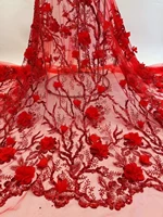 red best quality 3d flower african french lace fabric bridal embroidered african tulle lace fabric