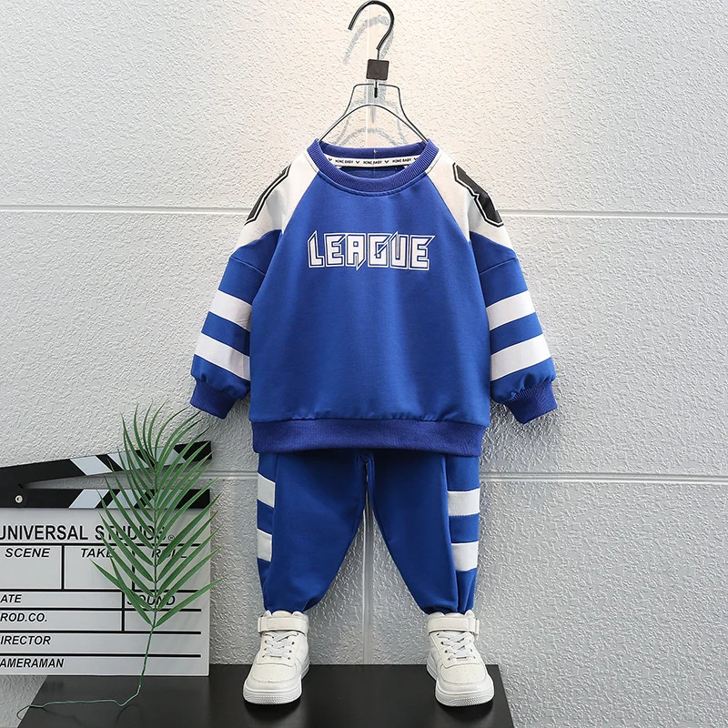 

Boys Suit Sweatshirts +Pants Cotton 2Pcs/Sets 2022 Blue Spring Autumn Thicken Teenager Kid Outdoor Plus Size Children Clothing