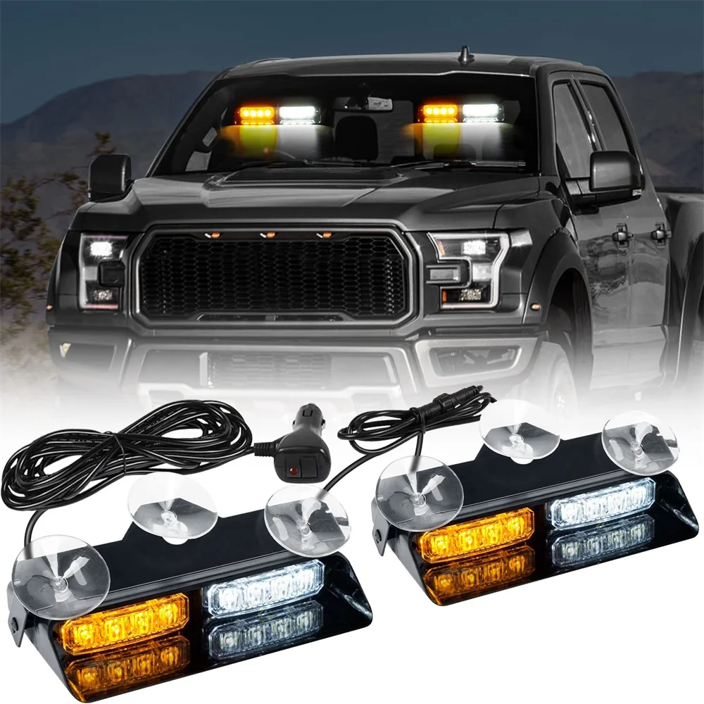 

2-in-1 LED Car Strobe Lights For Emergency Flash Warning Lamp Windshield Bar 16 Beads Red Blue Amber White Auto Light Assembly