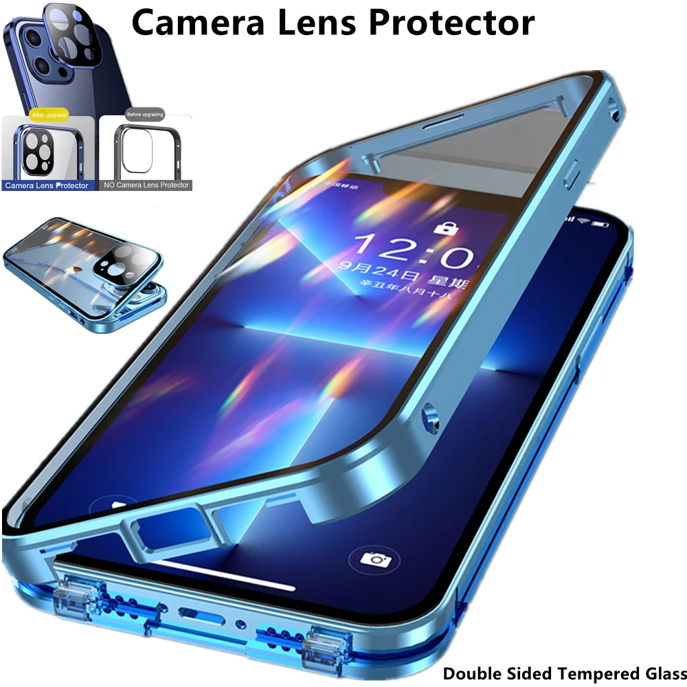 

Shockproof Full Lens Protection Double Sided Buckle Magnetic Clear Case Lens Metal Cover for IPhone 13 12 11 14 Pro Max 13Mini