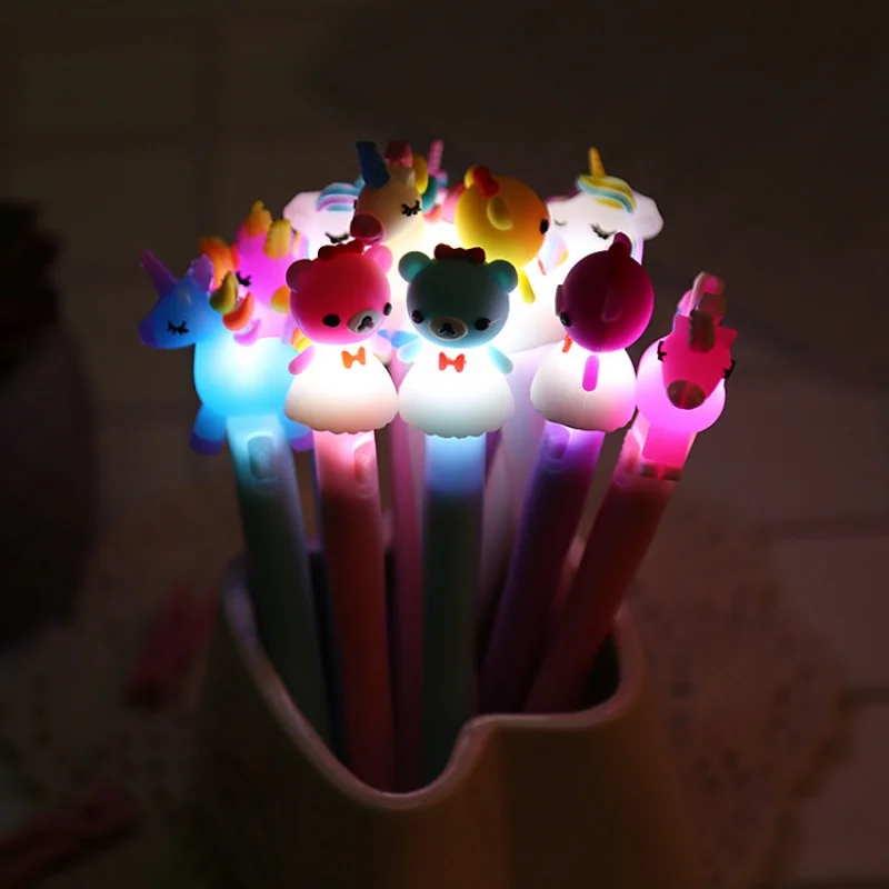 

Creative Cartoon Gel Pen with Light Luminous Unicorn Ball Pen Cute Learning Stationery Office Signature Pen Cigarette Rack Pushe