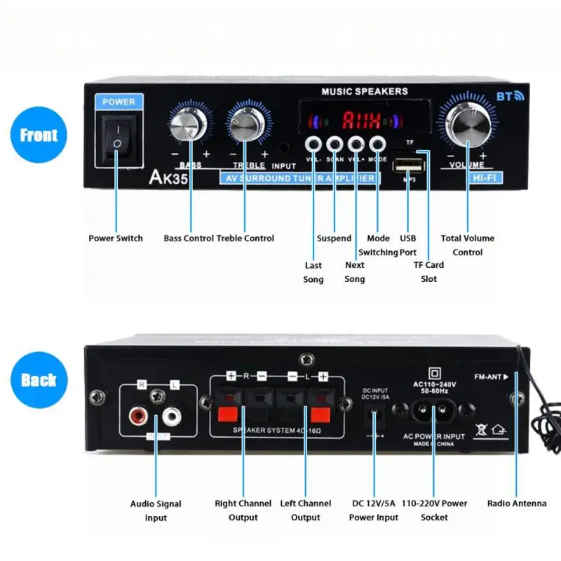 

Top 110-240V AK35 800W Home Digital Amplifiers Audio Bass Audio Power bluetooth Amplifier Hifi FM Auto Music Subwoofer Speakers