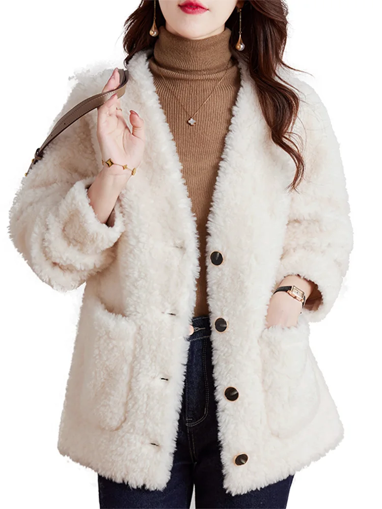 Женская шуба для стрижки овец зима 2024 новая маленькая модная белая флисовая