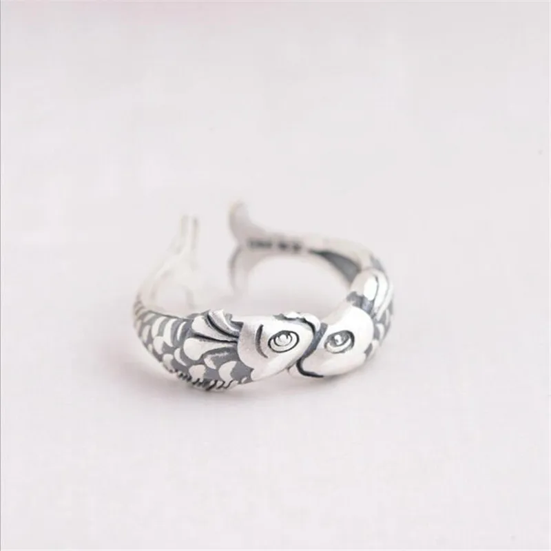 

Открытое винтажное Серебряное кольцо для двух рыб, модель RS026