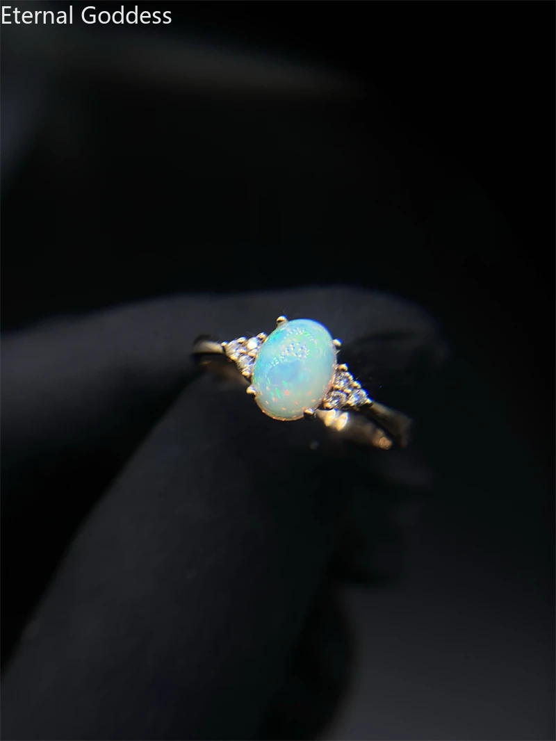 

925 Sterling Silver Ring Colorful Oval 8*6mm Opal Rings Fashion Jewelry Set Rhinestone Wedding Rings Ladies Luxury Jewelry