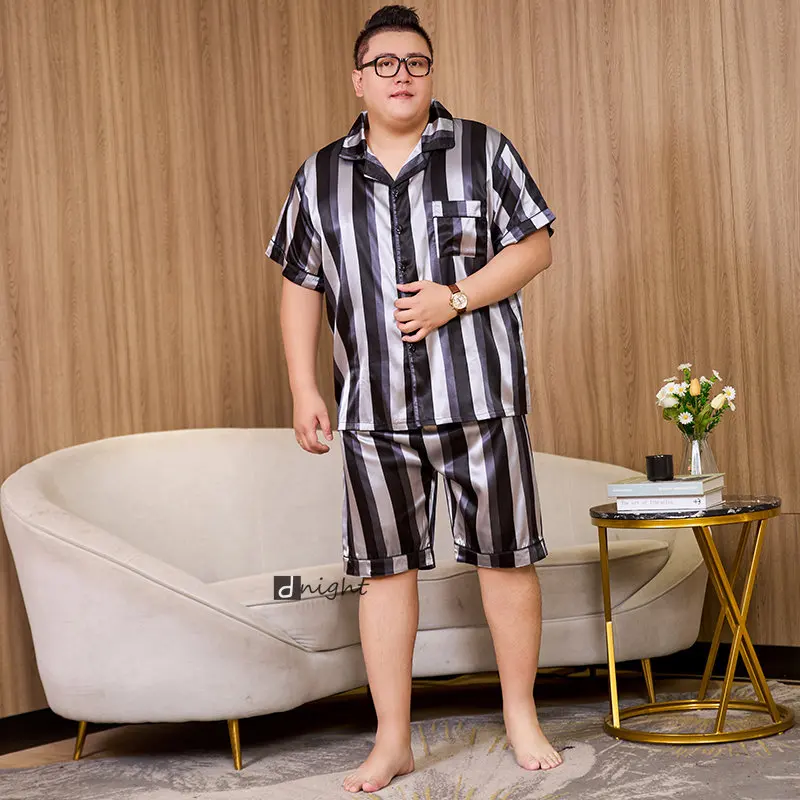 Summer Mens Pajamas set Short Tops Short Pants Sets Pyjamas Stripe Men Sleepwear Pijamas Homewear Large Size 7XL Sleepwear