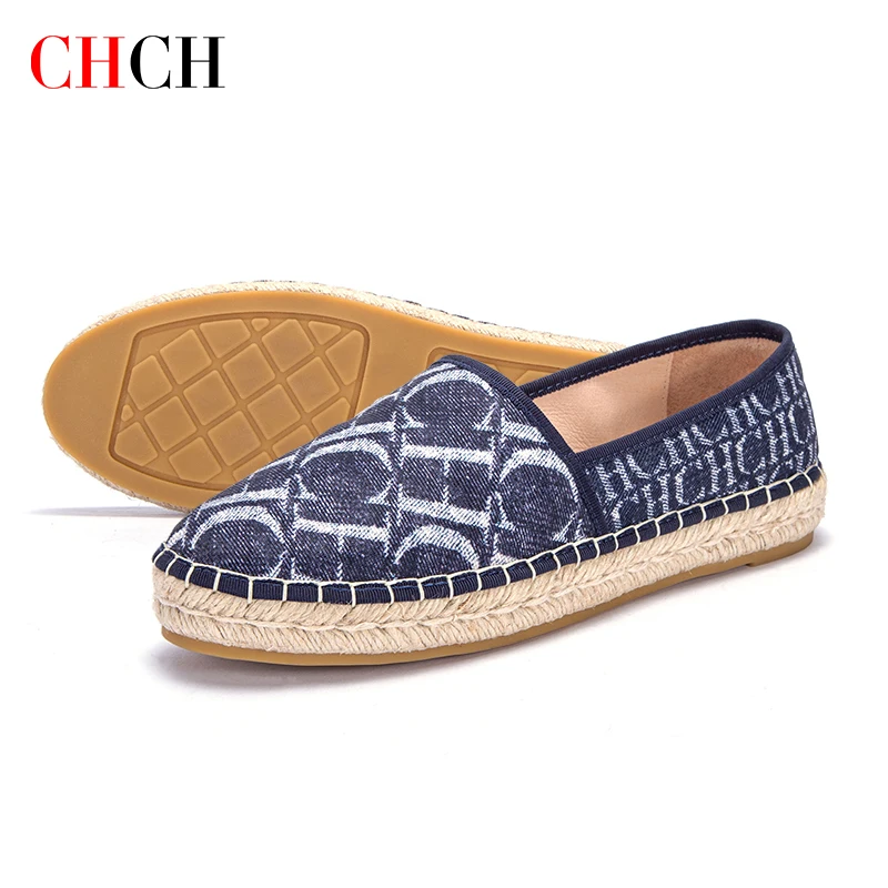 Women's Shoes On Offer 2023 CHCH Flats Leisure Fabric Plaid Cloth Woven Straw Casual Handmade Girls CH Loafers Free Shipping